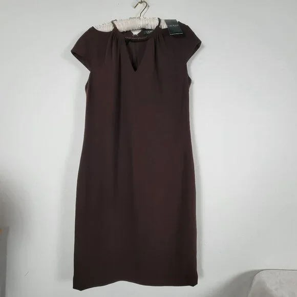 Ralph Lauren | Dresses | Brown Ralph Lauren Halter Leather Adjustable Neck  Sheath Dress Size 8 New 45 | Poshmark